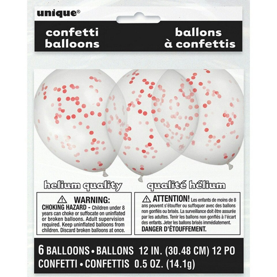 image 1 of Unique Party 12 Inch Confetti Balloon (Pack Of 6) - Ruby Red - One Size Red