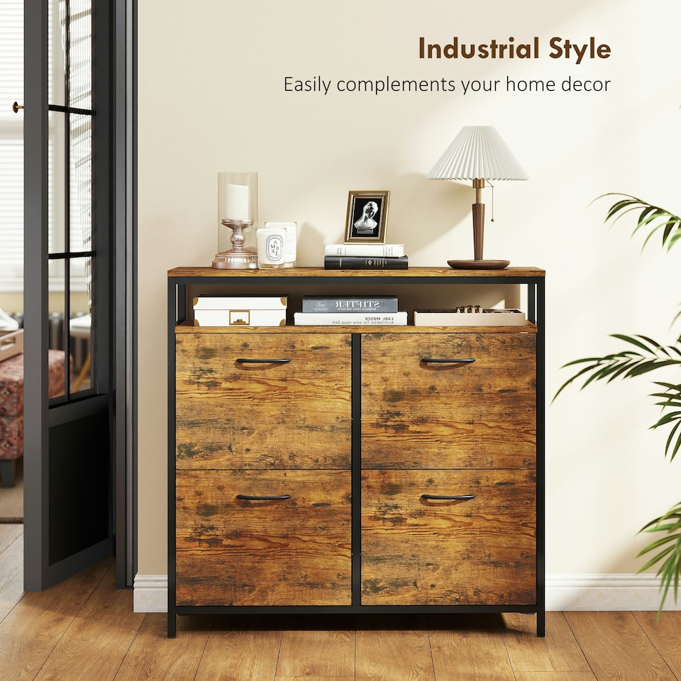 image 1 of HOMCOM Shoe Cabinet with 4 Flip Drawers, Holds 12-20 Pairs Brown | 98W x 24D x 95H cm