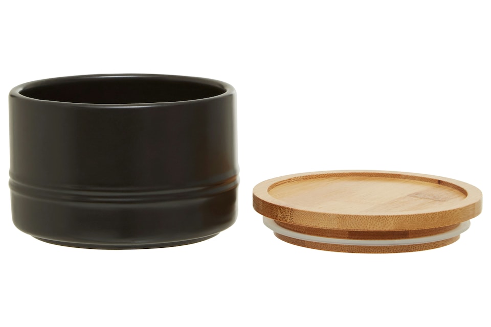 image 1 of Interiors By Premier Stoneware Black Storage Canister With Bamboo Lid,Minimalist Storage Jar,Perfect Multi-Use Kitchen Organizer