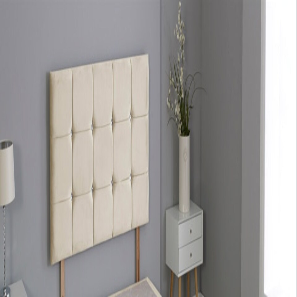 image 1 of Cream Plush Velvet Cube Headboard Cream | 3FT Single 26"inch Headboard