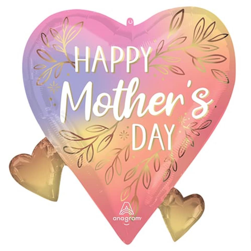 image 1 of Happy Mother's Day Botanical Foliage Heart Shape Helium Foil Shaped Balloon 55cm / 22 in | Multi