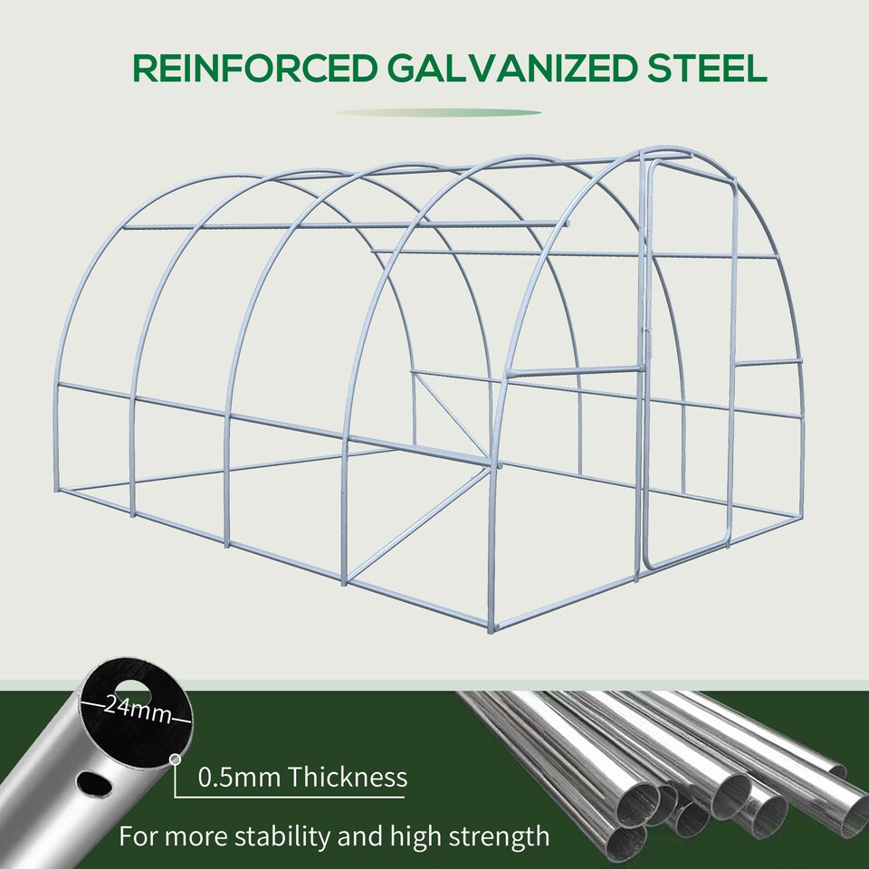 image 1 of Outsunny 4 x 3M Walk-in Garden Polytunnel Greenhouse Galvanised Steel W/ Door | Green