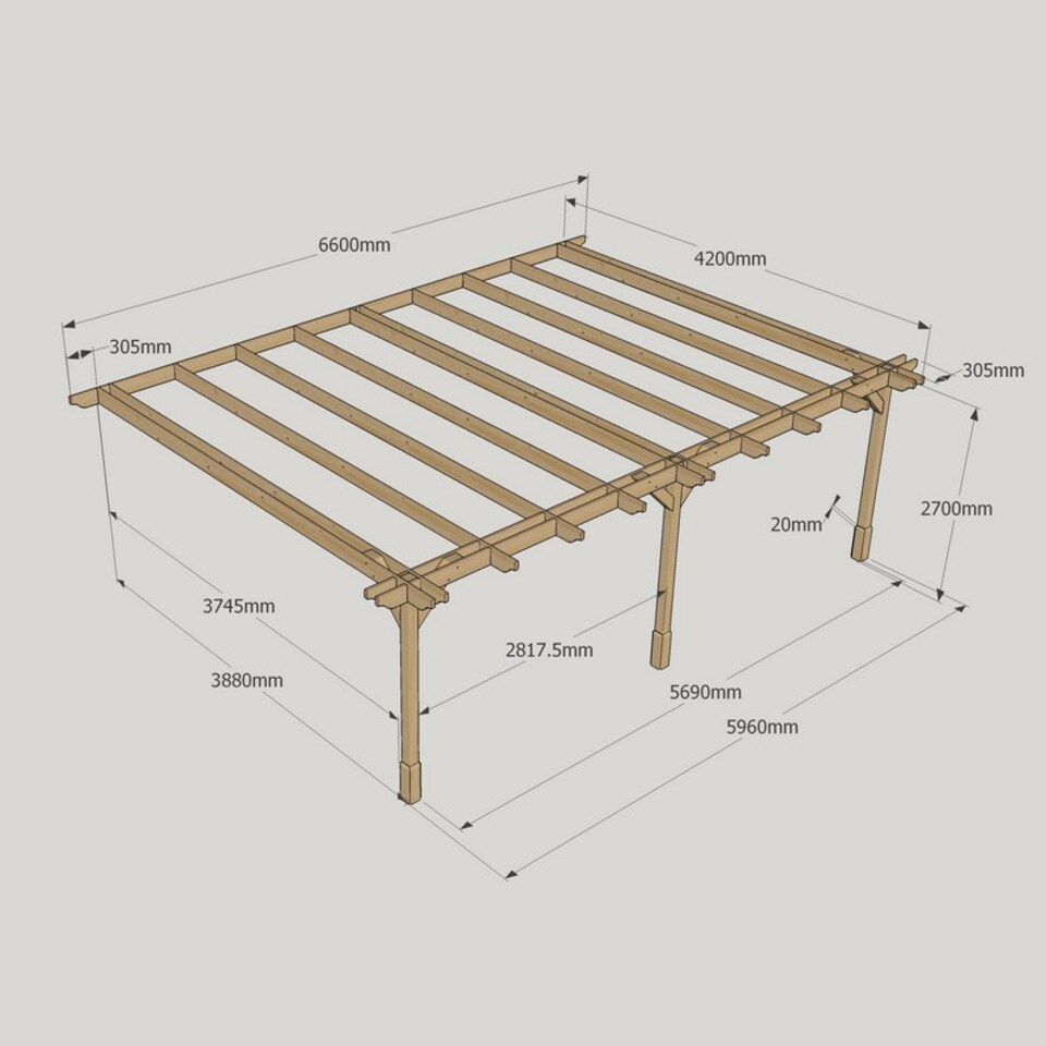 image 1 of Wall Mounted Double Premium Pergola 3 Posts - Wood - L420 x W660 x H270 cm - Light Green