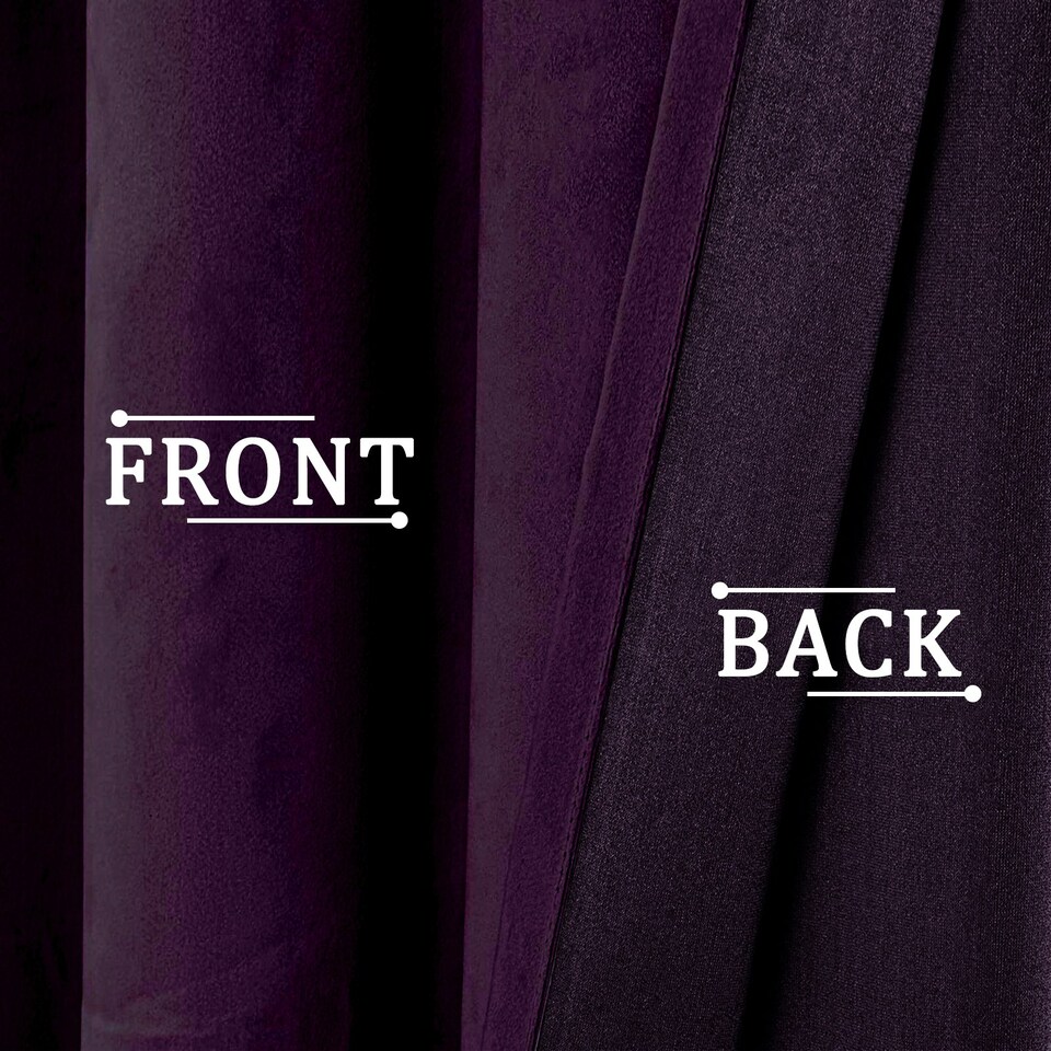 image 1 of Plum Purple Velvet Blackout Eyelet Curtains - 46x63 Inch Drop - Pair Purple