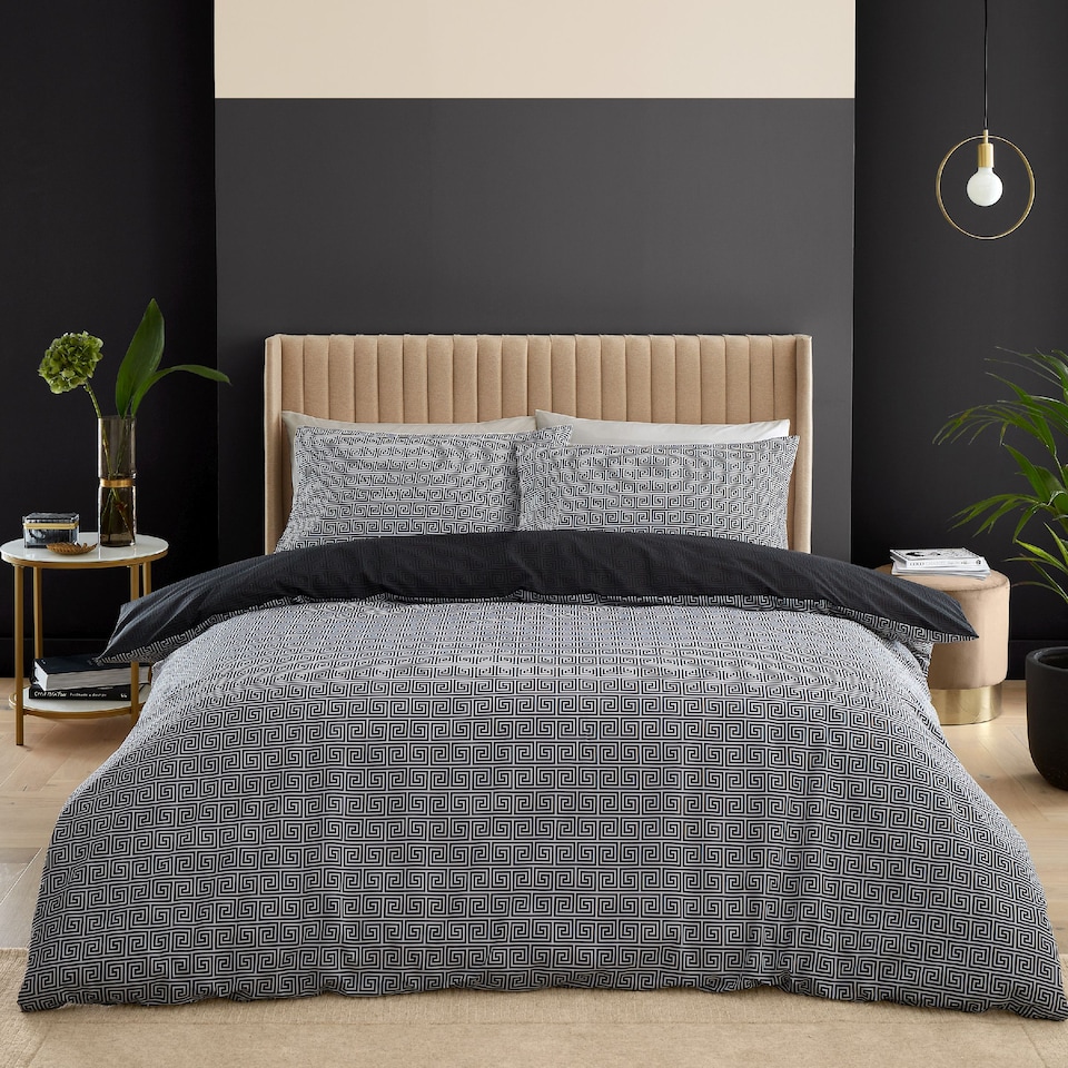 image 1 of Artemis Greek Key Reversible Duvet Cover Set | Black