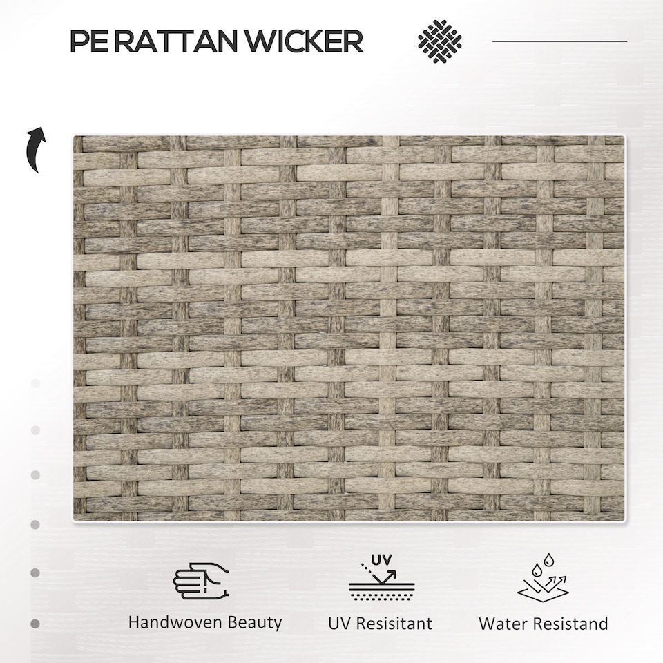 image 1 of Outsunny 2 Seat Rattan Garden Bench, Patio Wicker Chair with Glass Tea Table, Outdoor Love Seat with Padded Cushions, for Garden, Porch, Mixed Grey/Cream White | Grey