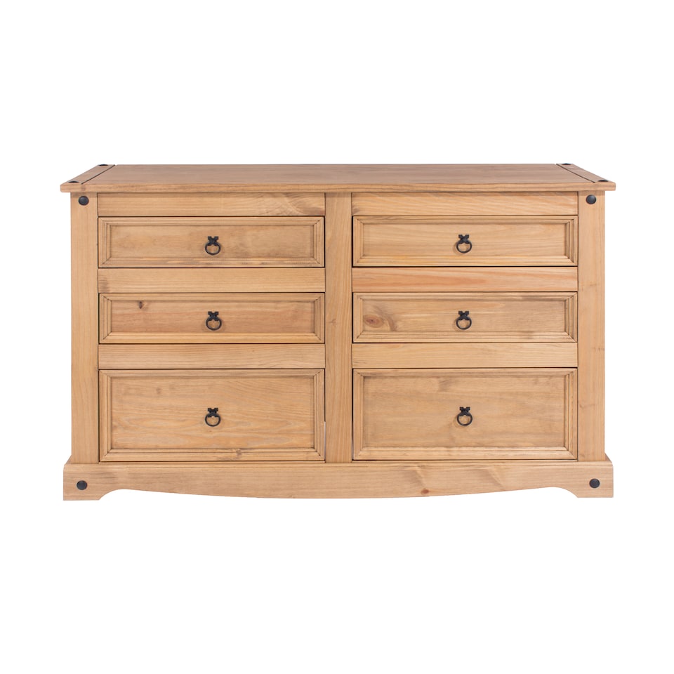 image 1 of Premium Corona 3+3 Drawer Wide Chest of Drawers - Classic Mexican Pine Bedroom Storage Cabinet | Brown | Brown | 1
