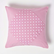 Homescapes Cotton Plain Pink and Polka Dots Cushion Cover - 45 x 45 cm | Pink | Pink | 45 x 45 cm