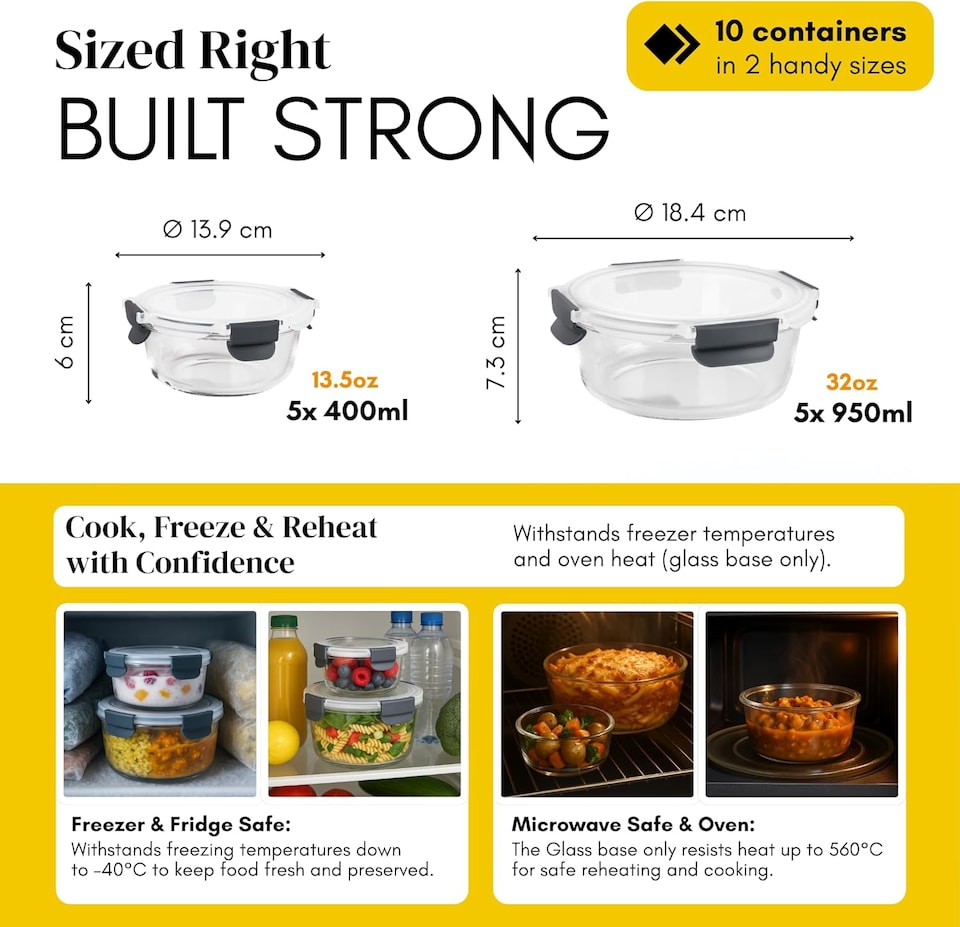 image 1 of Straame 10-Pack Glass Meal Prep Containers Airtight, Leakproof, Dishwasher Safe Glass Storage with Lids - (Round)