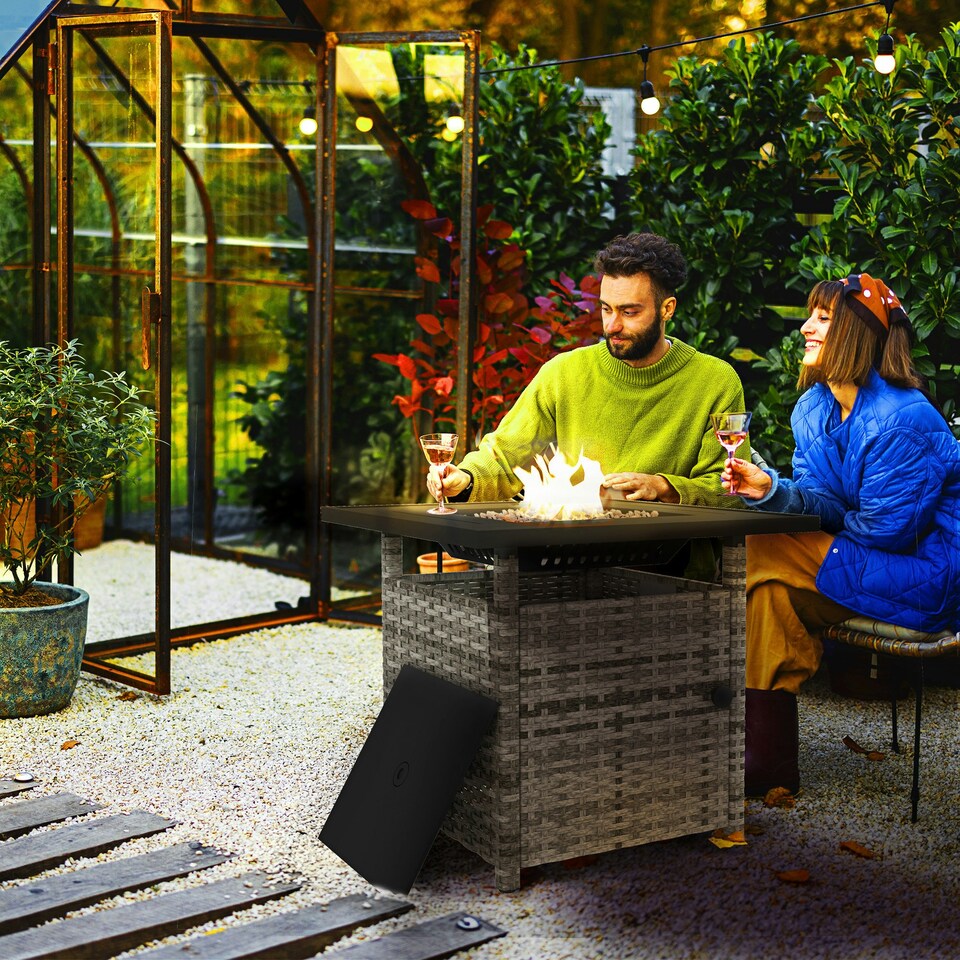 image 1 of Outsunny 50,000 BTU Rattan Fire Pits for Garden, Fire Pit Table