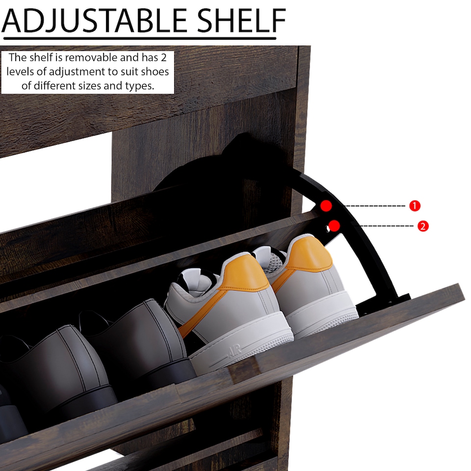 image 1 of Vida Designs 3 Drawer Shoe Cabinet Shoe Rack Storage Cupboard, Dark Wood