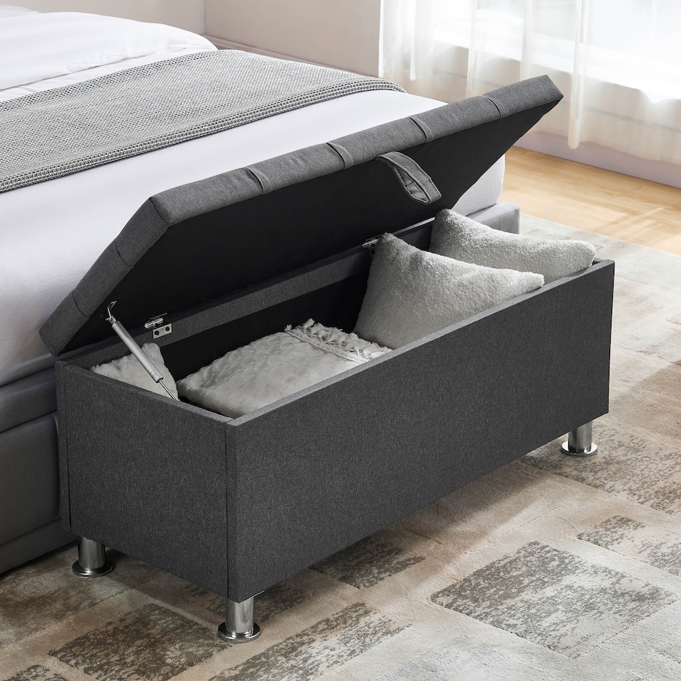 image 1 of Vida Designs Valencia Storage Ottoman Bedroom Hallway Chest Bench, Dark Grey Linen | Grey | Grey