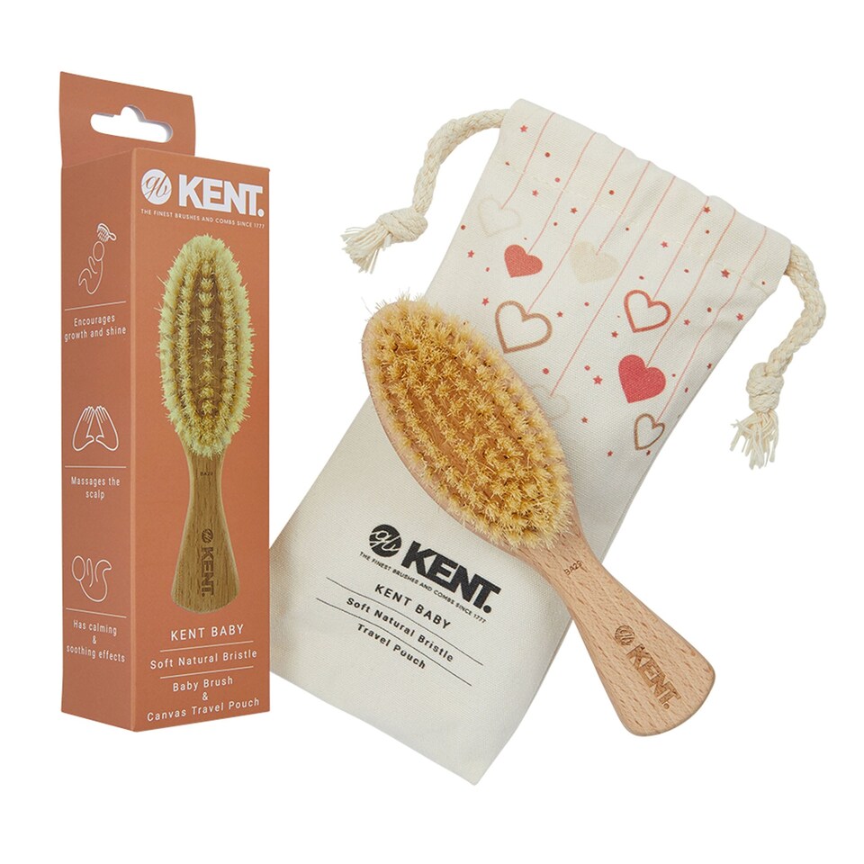 image 1 of Kent Brushes Soft Bristle Beechwood Baby Brush with Travel Pouch