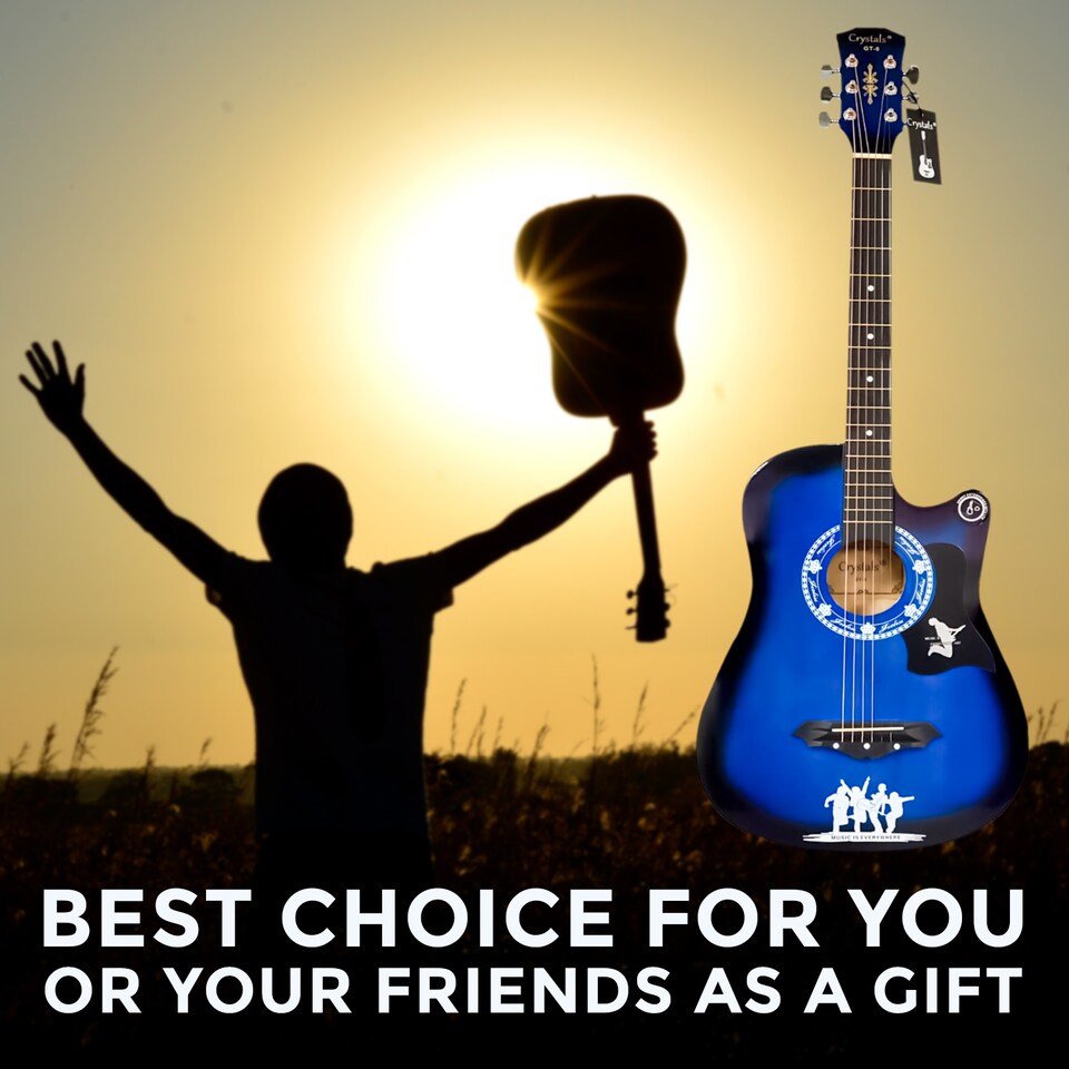 image 1 of Classic 6-String 4/4 Size 38 Inch Acoustic Guitar Pack for Boys and Girls Music Beginners Blue