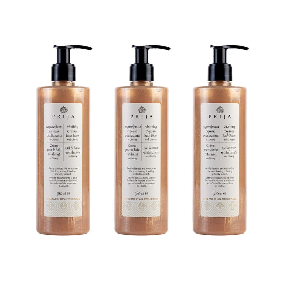 image 1 of Prija Vitalising Creamy Bath Foam, Pearly Texture for Radiance Boost, Gently Cleanses and Moisturises The Skin with Ginseng Extract 3 x 380ml