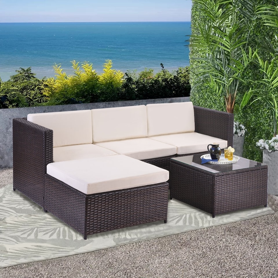 image 1 of MCC Direct Rattan Corner Sofa Chair and Table Outdoor Patio Garden Furniture set Rupert