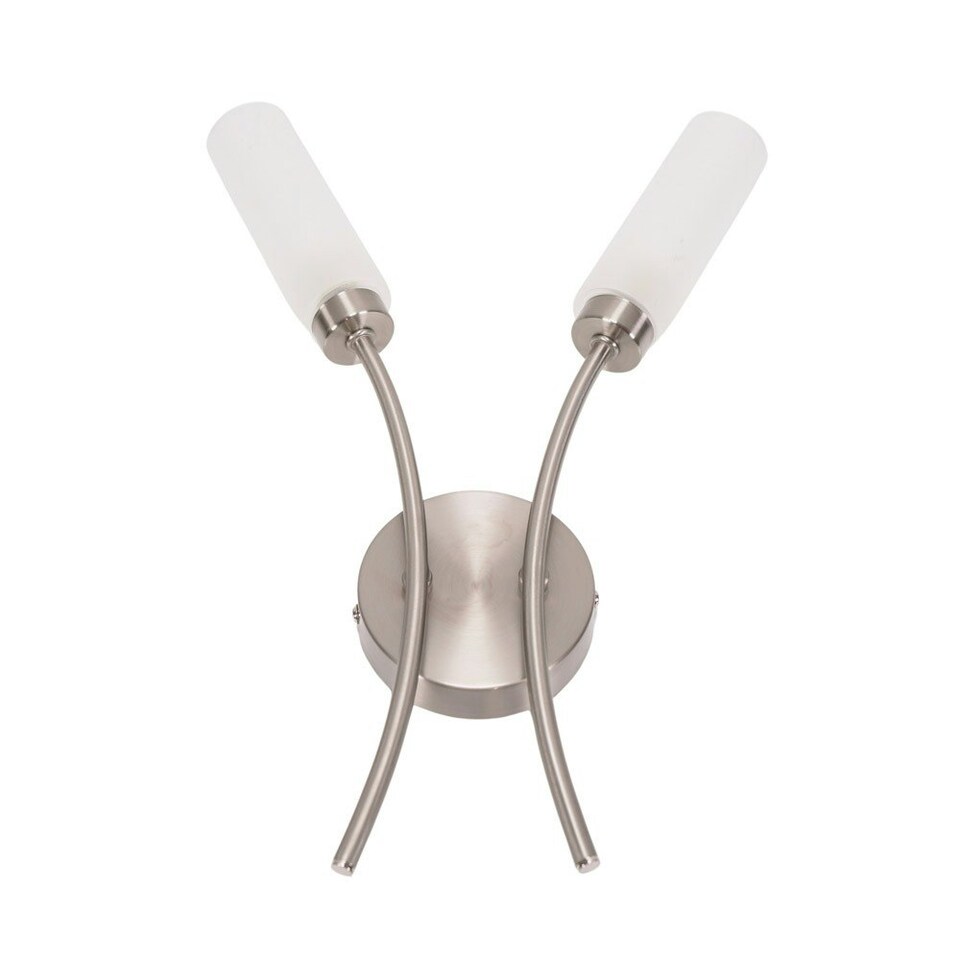 image 1 of ValueLights Maya Brushed Chrome 2 Way Curved Upright Reed Shaded Wall Light with LED Bulbs