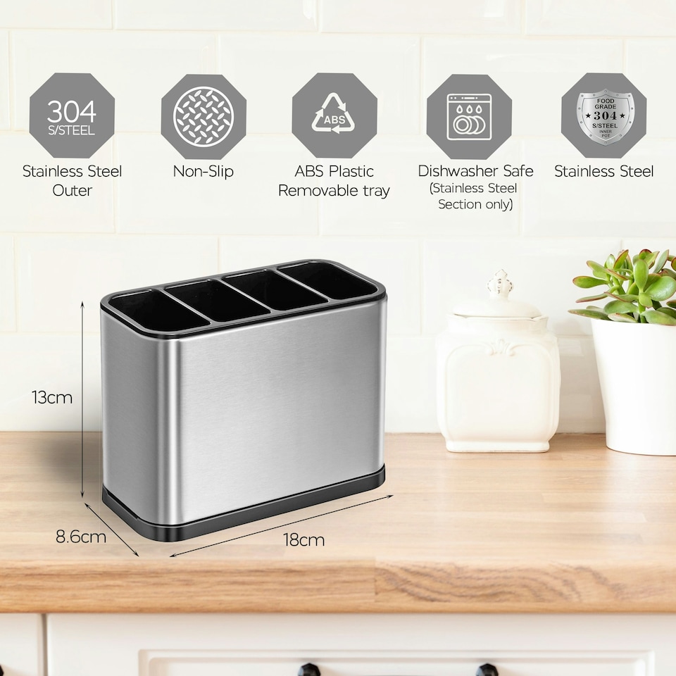 image 1 of Kitchen Utensils Caddy Stainless Steel Cutlery Holder Organizer Dishwasher Safe N/A