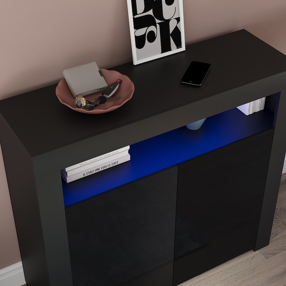 image 1 of Vida Designs Nova 2 Door LED Sideboard Buffet Cabinet Storage - Black | Black | 1