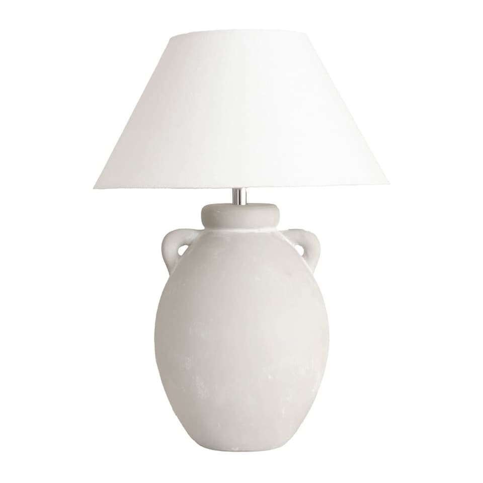 image 1 of ValueLights Daphne Stoneware Ceramic Vase Table Lamp Linen Taper Shade