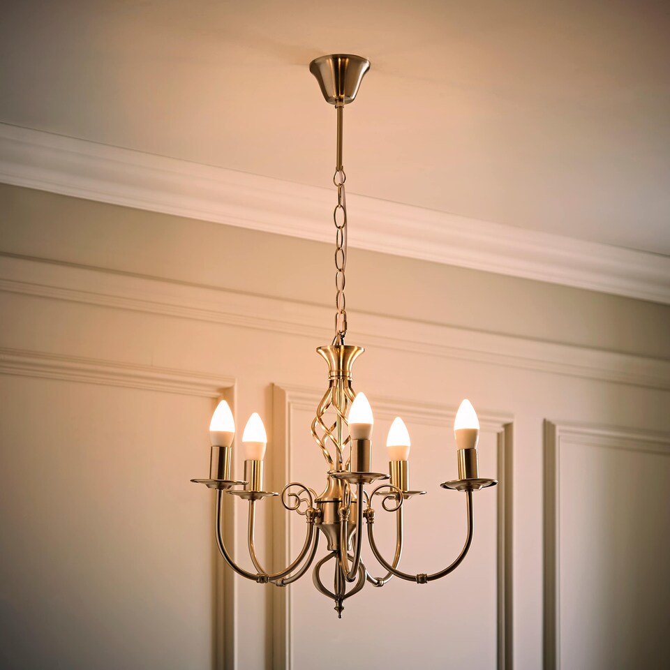 image 1 of ValueLights Memphis Brushed Chrome 5 Way Chandelier & Bulbs | Chrome