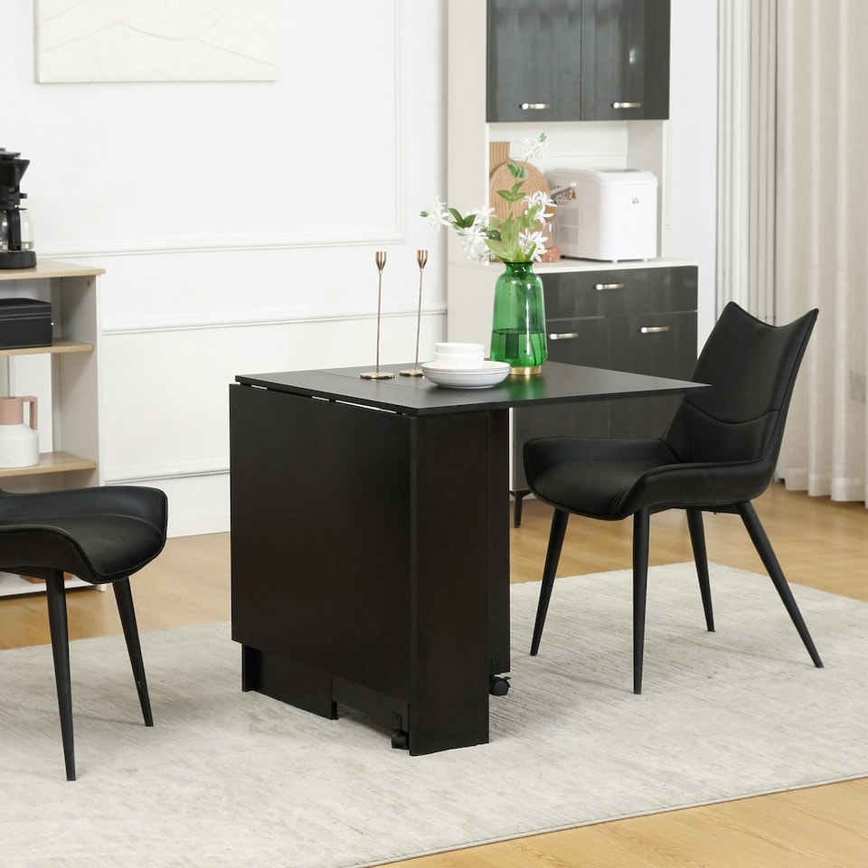 image 1 of HOMCOM Rolling Drop Leaf Dining Table Folding Kitchen Table with Open Shelves