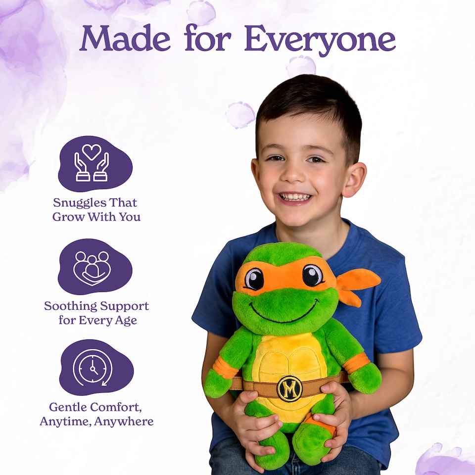 image 1 of Warmies Plush Michelangelo from Teenage Mutant Ninja Turtles, Microwavable Heat Pad, Weighted Heatable Plushie Gently Scented with French Lavender - Orange