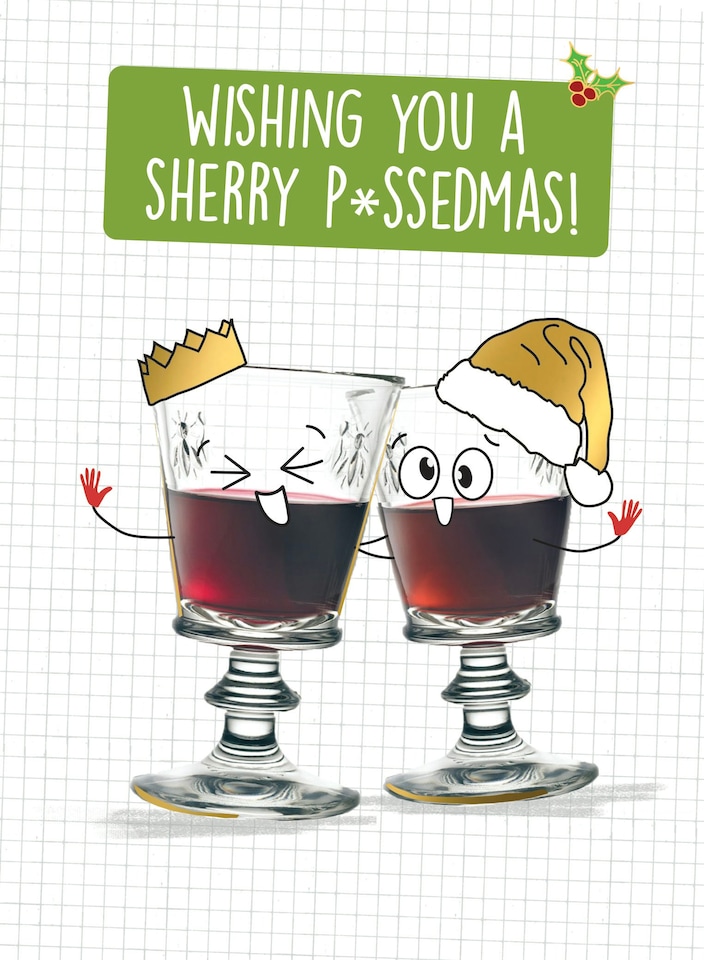 image 1 of Wishing You A Sherry P*ssedmas! Funny Gold Foil Christmas Card