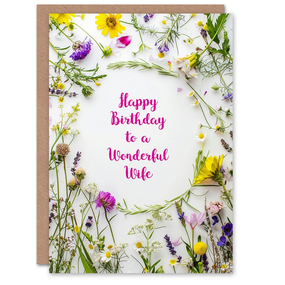 image 1 of Simple Spring Meadow Wildflowers Floral Wife Birthday Card