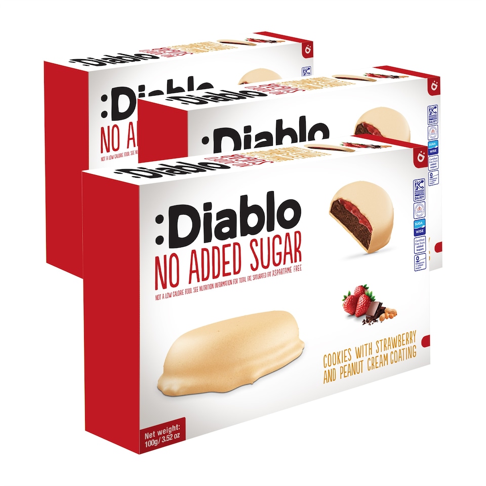 image 1 of Diablo No Added Sugar Strawberry and Peanut Cream Cookies 100g 3 Pack