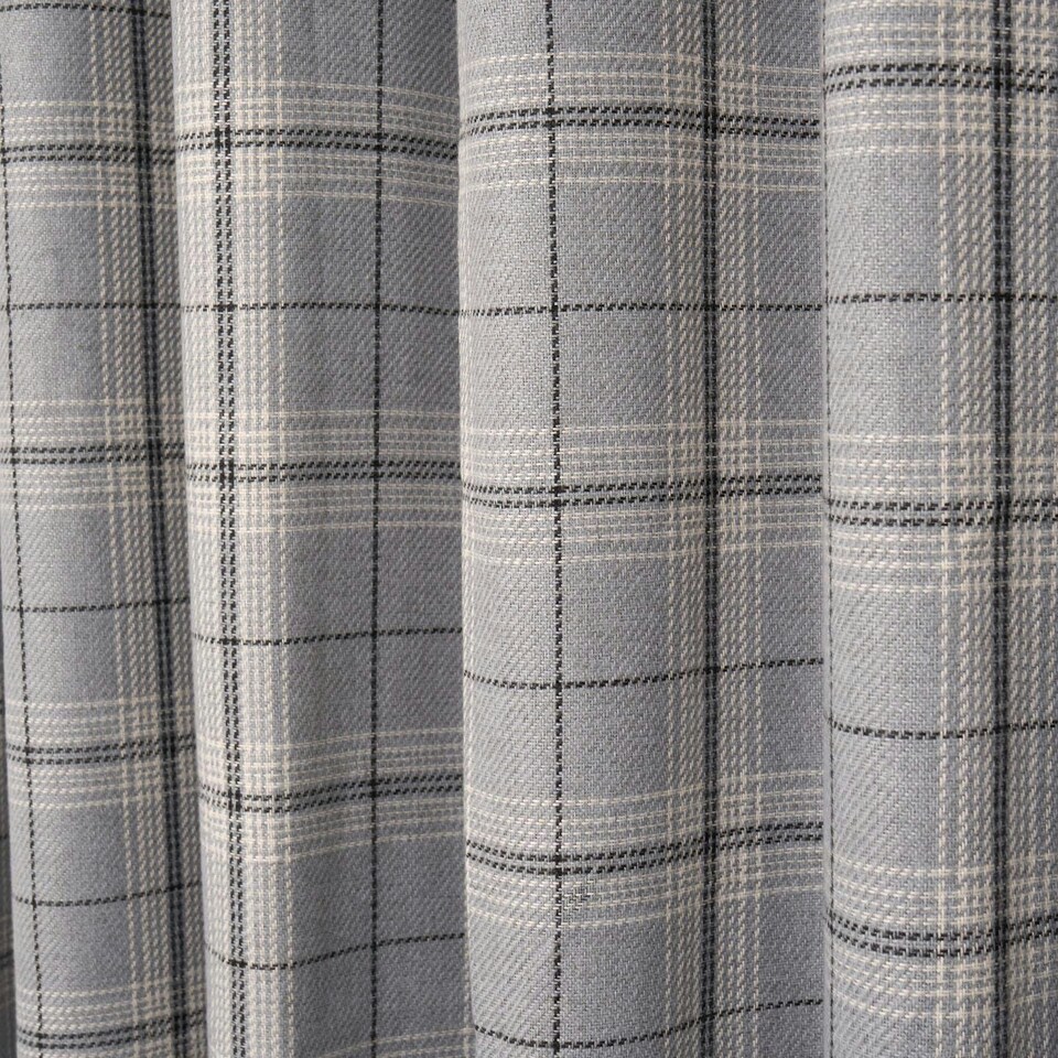 image 1 of OHS Textured Woven Check Eyelet Curtains, 66x72" - Grey
