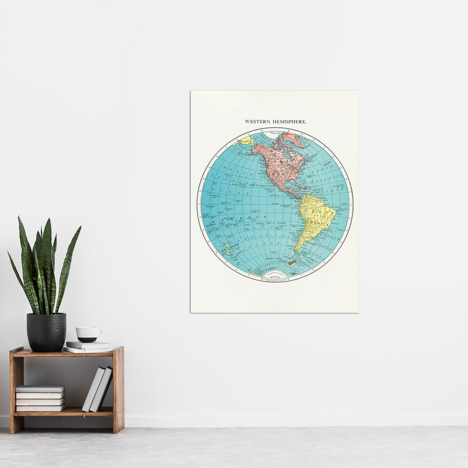 image 1 of Western Hemisphere 1908 Map Rand McNally Vintage Huge Wall Art Poster 24X32"