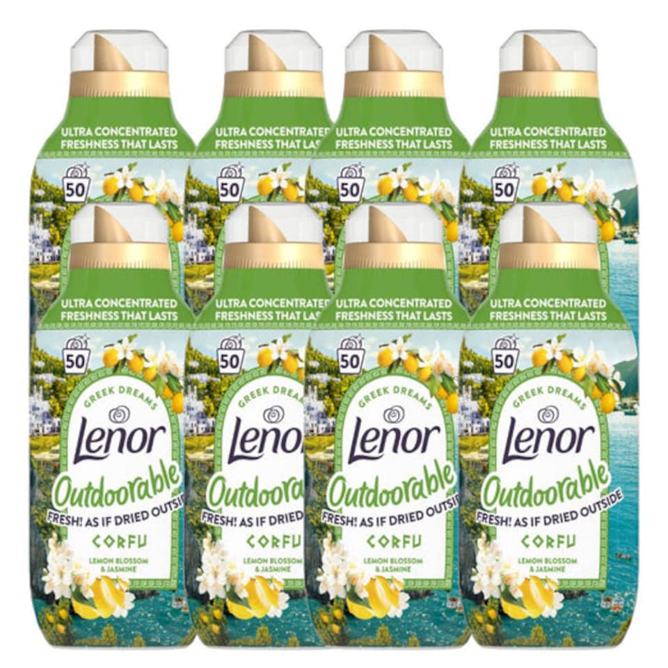 Lenor | Outdoorable Corfu Lemon Blossom and Jasmine Fabric Conditioner 50 Wash | 50 Wash x 8 Bottles | 12400ml
