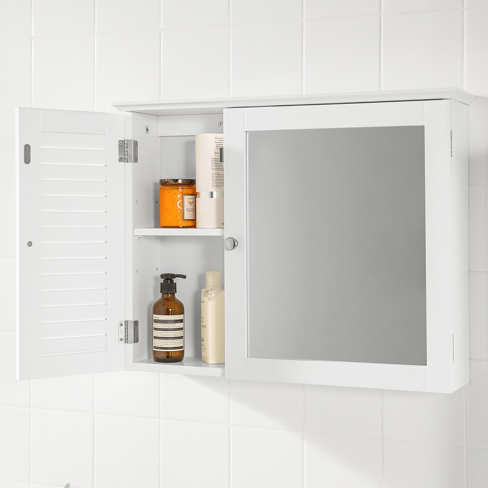 image 1 of SoBuy Bathroom Cabinet with Mirror, White, 25.6x5.9x19.3 inches, 8.45 kg - BZR55-W