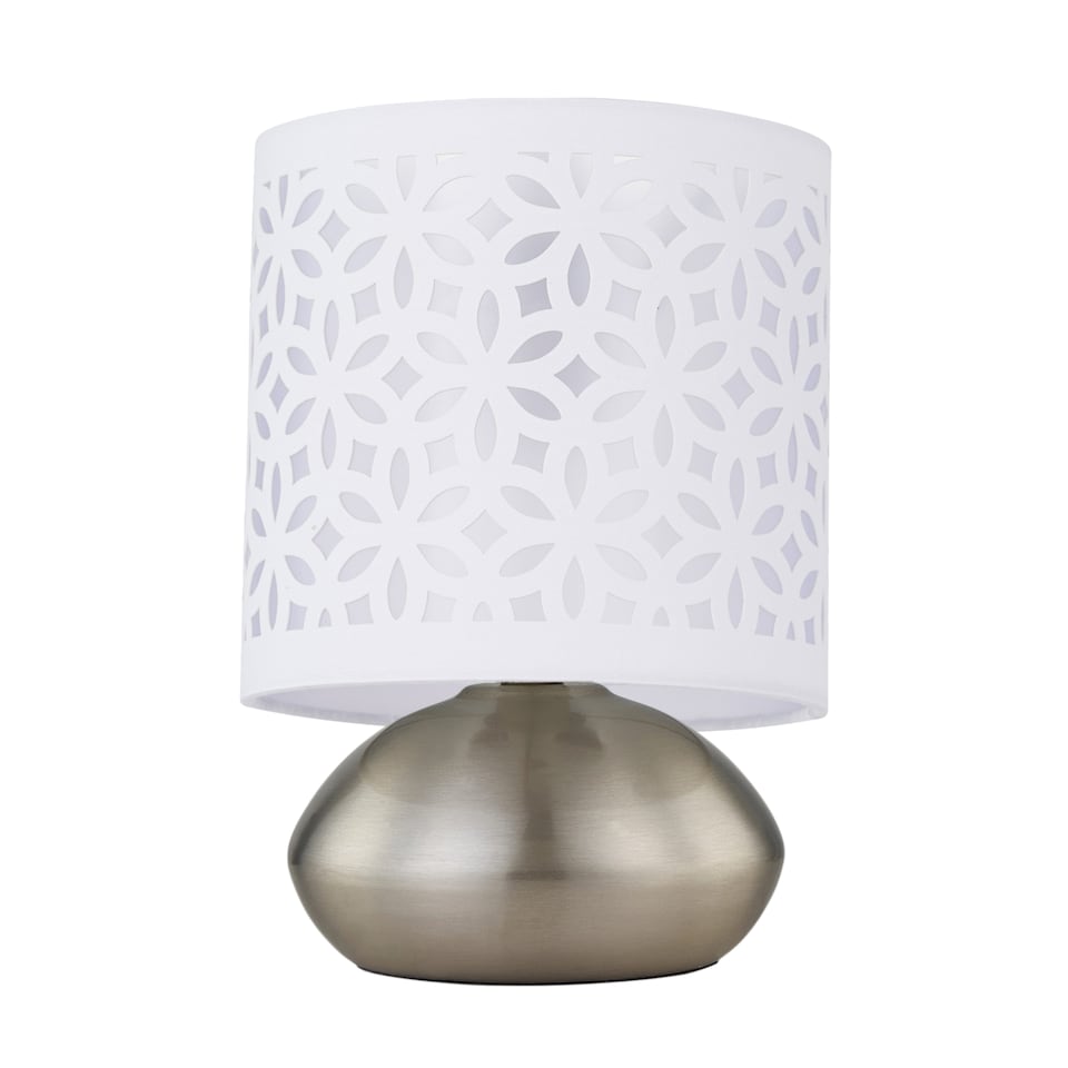 image 1 of Jenson - Brushed Chrome Touch Table Lamp with White Laser Cut Shade