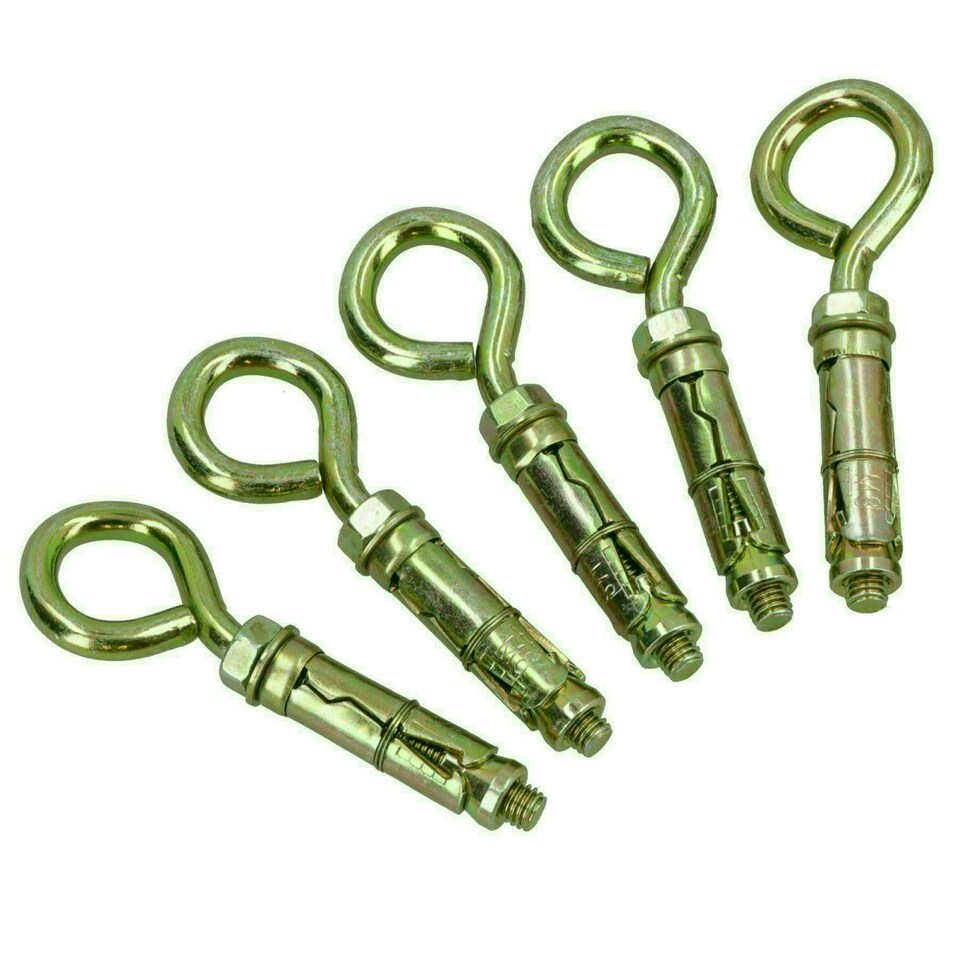 image 1 of 8mm Close Hook Anchor Eye Bolt Rawl Expansion Bolts Shield Wall 12 Pack