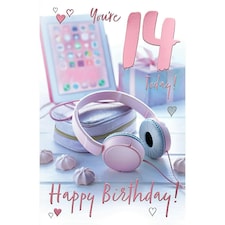 Words 'n' Wishes Traditional Age 14 Birthday Card for a Girl, Girls 14th Birthday Card, Multi-Coloured 21.7 x 14.4 cms