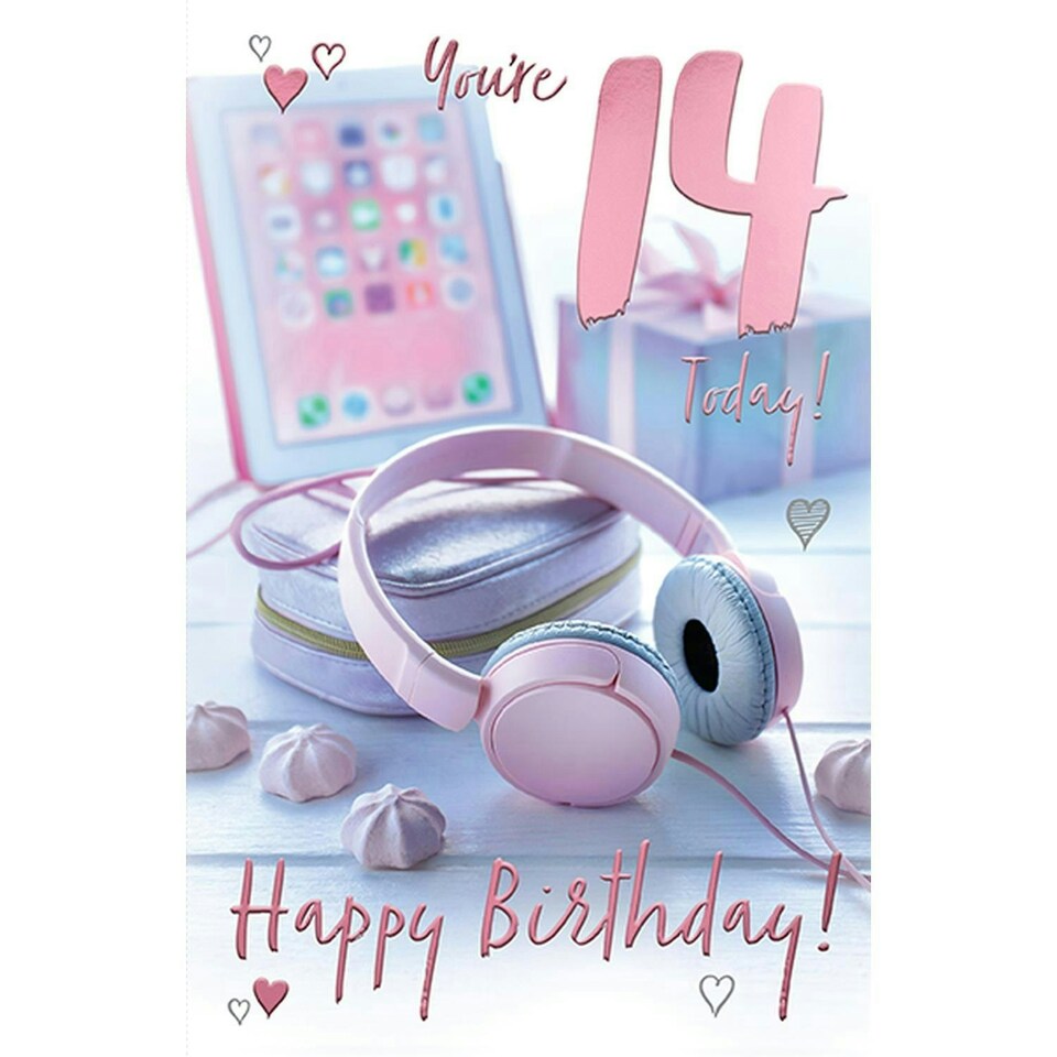 Words 'n' Wishes Traditional Age 14 Birthday Card for a Girl, Girls 14th Birthday Card, Multi-Coloured 21.7 x 14.4 cms