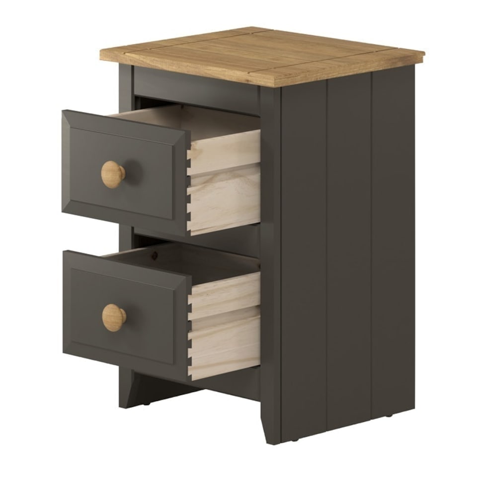 image 1 of 2 Drawers Petite Bedside Cabinet Solid Top - MDF/Pine - 36 x 32 x 53.2 cm - Carbon Grey /Antique Waxed Pine