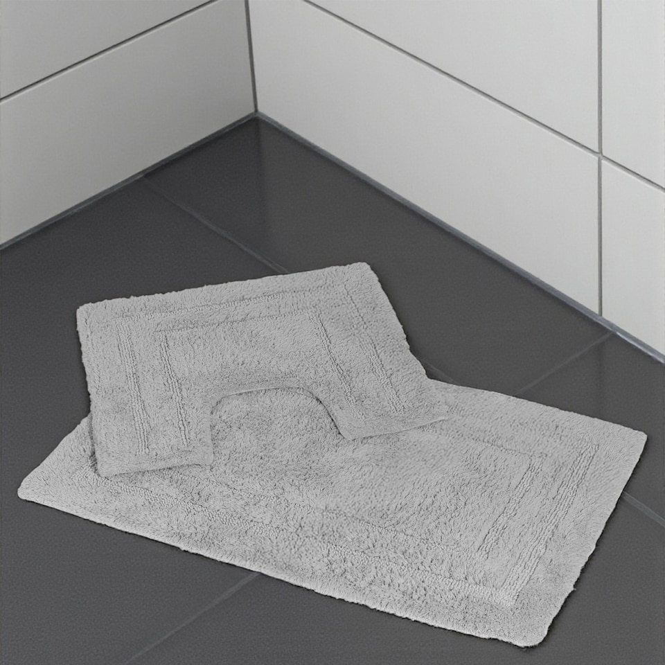 image 1 of Showerdrape Pinnacle Grey 2 Piece 100% Cotton Bath Mat Set | Multi | 1