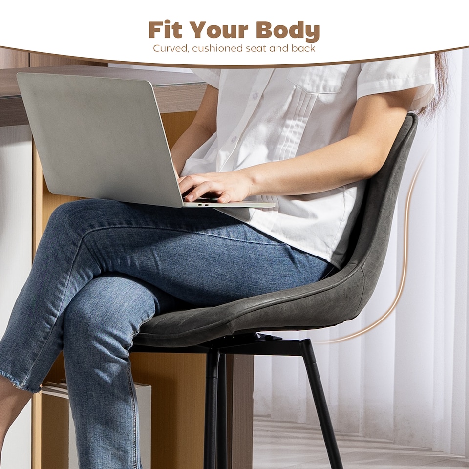 image 1 of HOMCOM Bar Stools Set of 2, PU Leather Upholstered Swivel Barstools, Breakfast Bar Chairs with Backrest and Footrest for Kitchen Island Counter, Dining Room, Grey | Grey | Grey