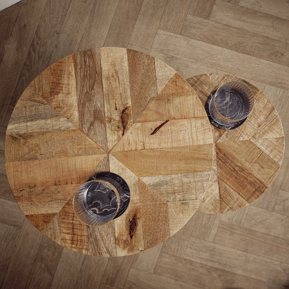image 1 of Round Solid Wood Nest Of Two 2 Tables Fully Assembled H47 x W43 x D43cm