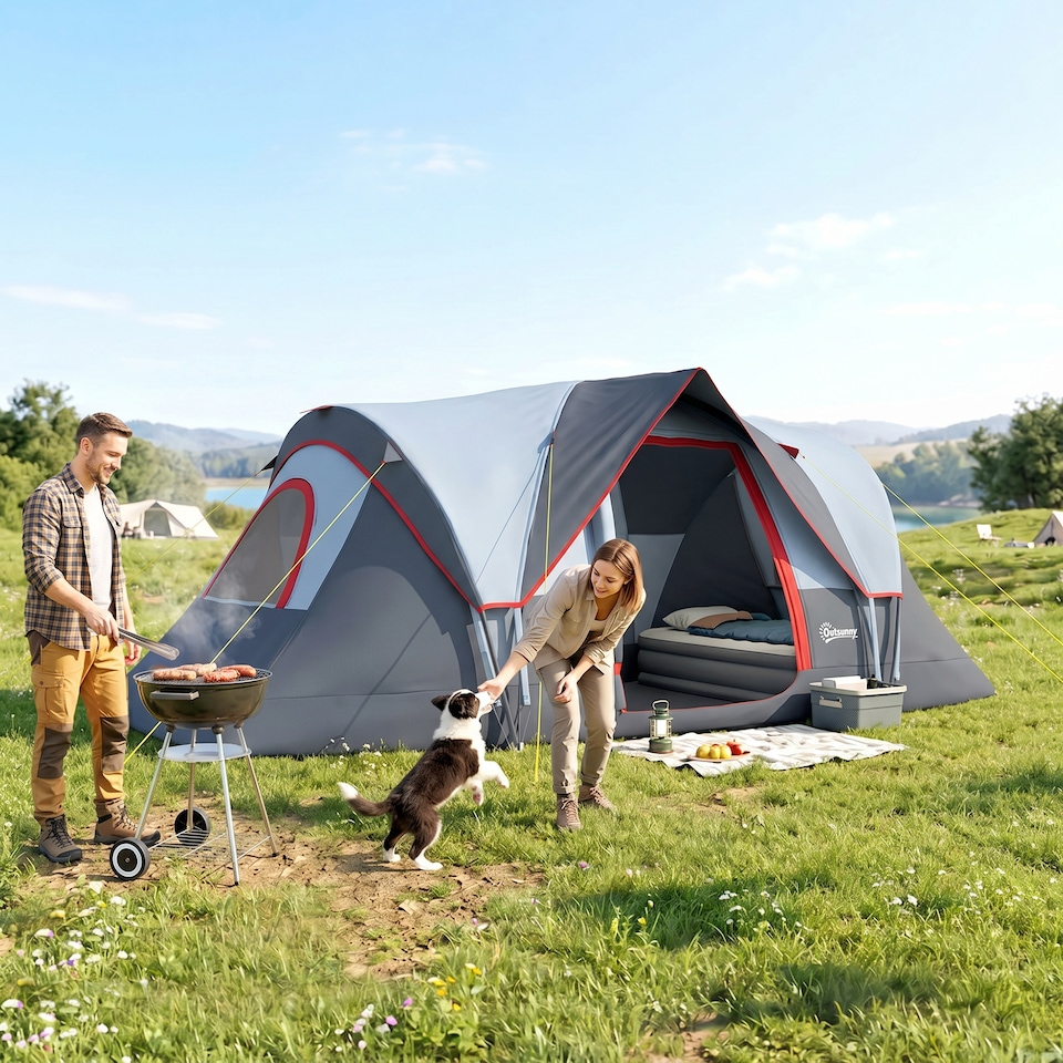 image 1 of Outsunny 5 Man Camping Tent, 3000mm Hiking Shelter, Grey