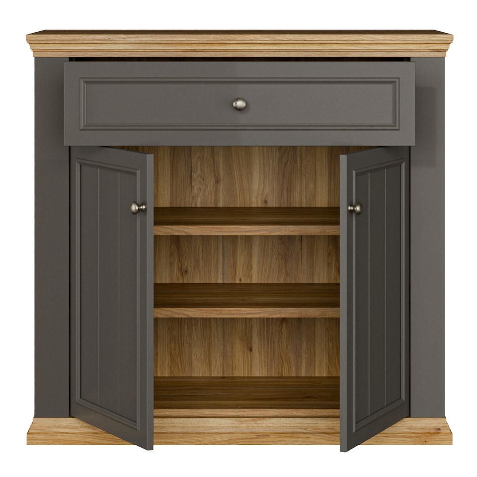 image 1 of Pontypool 2 Door 1 Drawer Small Sideboard in Wolfram Grey and Mauvella Oak