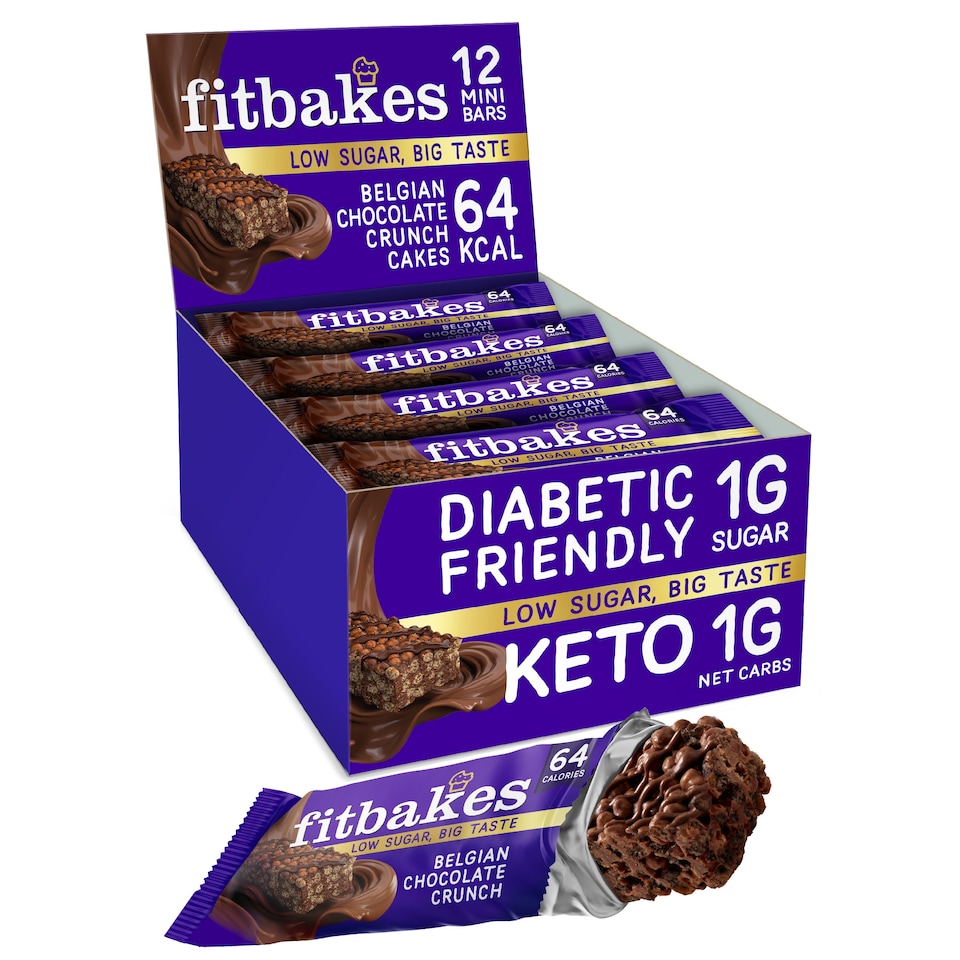 image 1 of Fitbakes Belgian Chocolate Low-Sugar Crunch Mini Bars, 12 x 19g