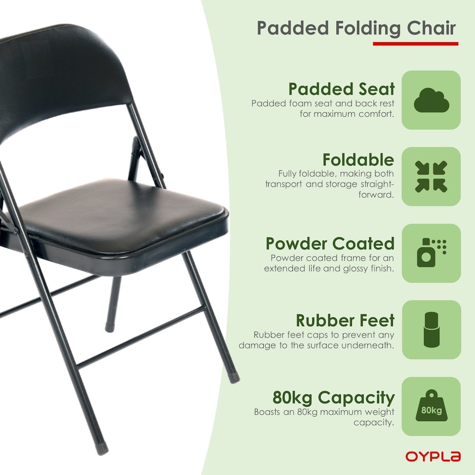 image 1 of Heavy Duty Padded Folding Metal Desk Office Chair Seat | Black