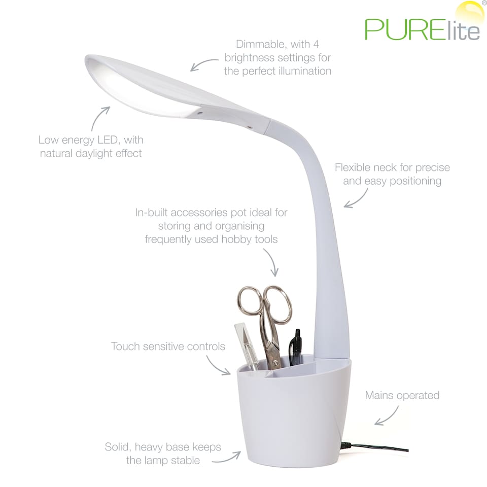 image 1 of PURElite Natural Daylight Hobby Lamp - Table & Desk Lamp, Flexible LED Light with 4 Brightness Settings for Reading & Crafts