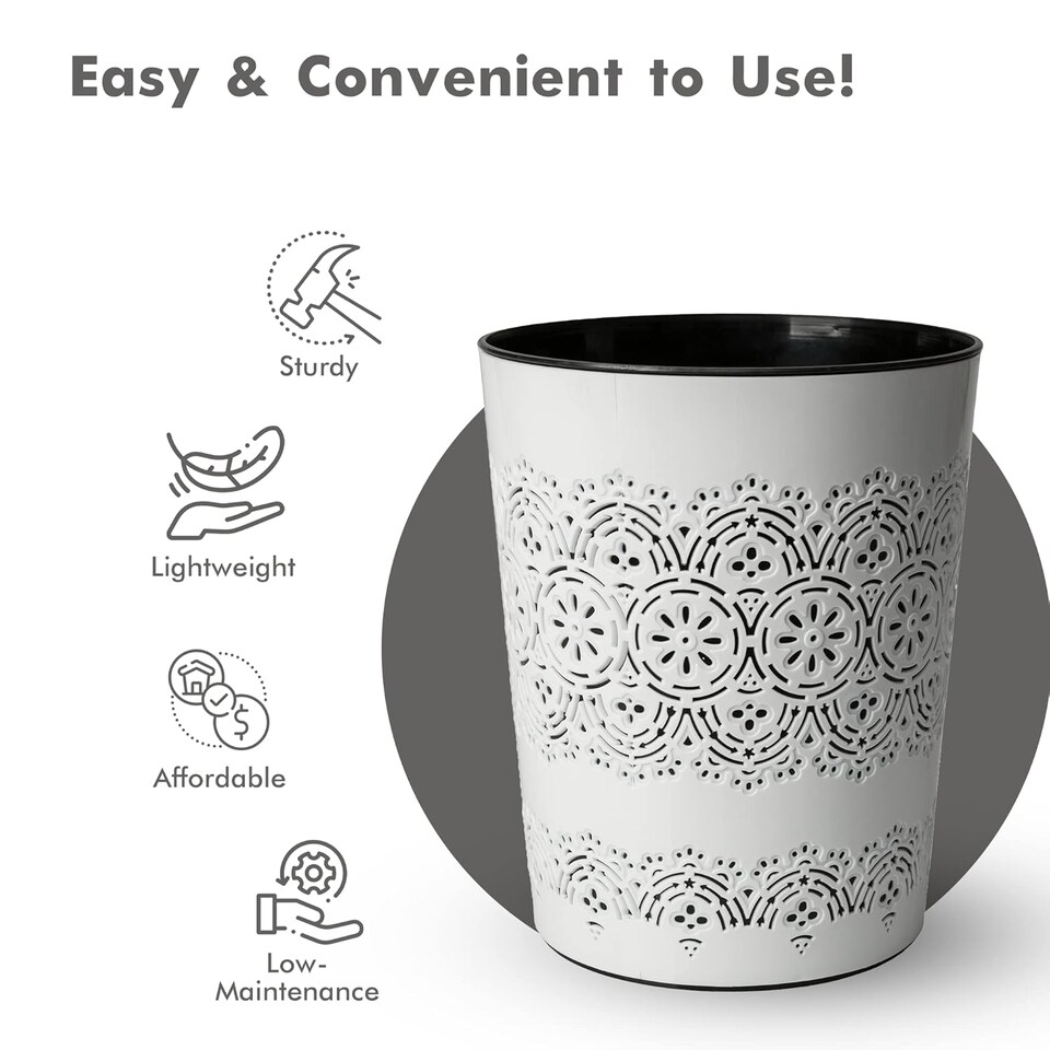 image 1 of Blue Canyon White Flora 9L Waste Bin Stylish Plastic Rubbish Container for Office Kitchen Bathroom and Home Use