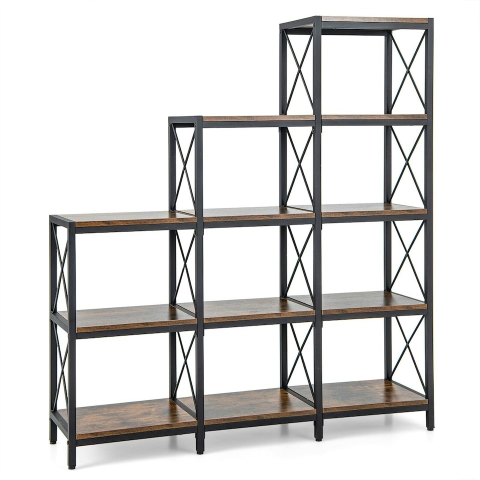 image 1 of COSTWAY Wooden 9 Cube Bookcase 5 Tier Bookshelf Anti-toppling Brown