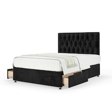 Majestic 1000 Pocket Sprung Black Naples Velvet 2 Drawer Divan Set And Lona Headboard Double